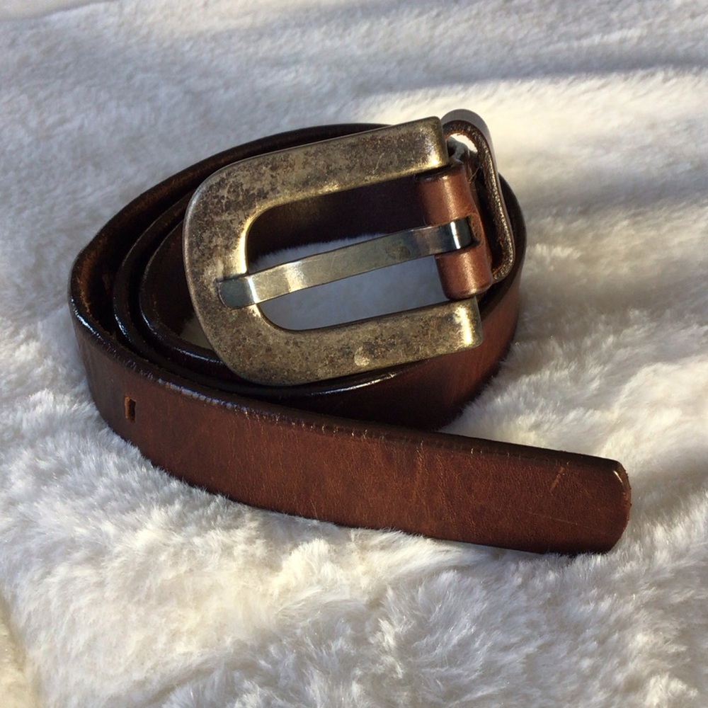Vintage Brown Leather Belt with Silver Buckle